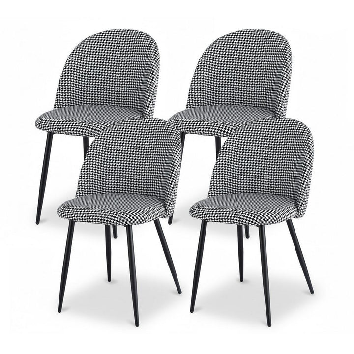 Artiss Fabric Kitchen Dining Chairs Houndstooth (Set of 4) Grey