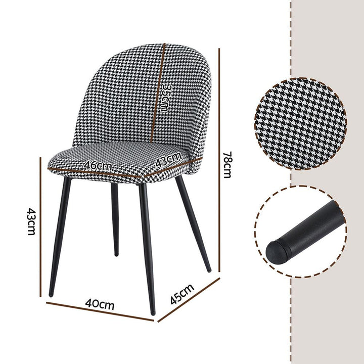 Artiss Fabric Kitchen Dining Chairs Houndstooth (Set of 4) Grey