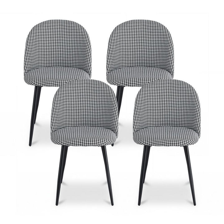 Artiss Fabric Kitchen Dining Chairs Houndstooth (Set of 4) Grey