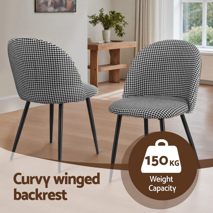 Artiss Fabric Kitchen Dining Chairs Houndstooth (Set of 4) Grey