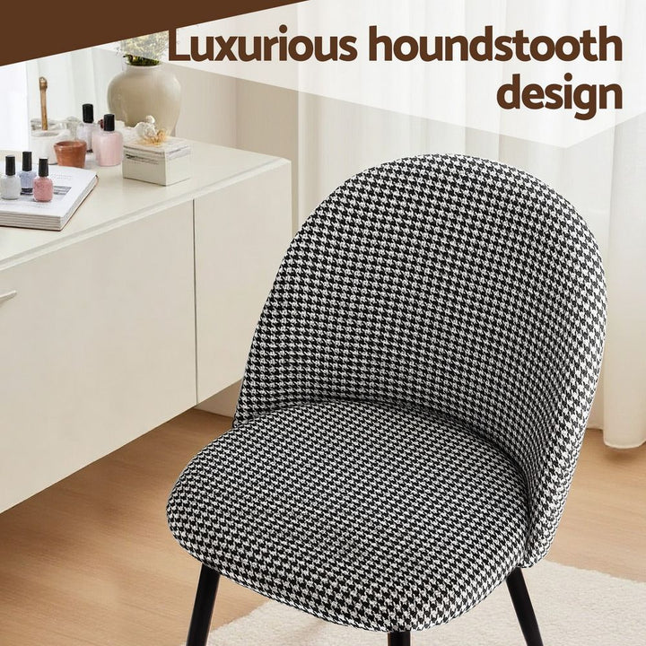 Artiss Fabric Kitchen Dining Chairs Houndstooth (Set of 4) Grey