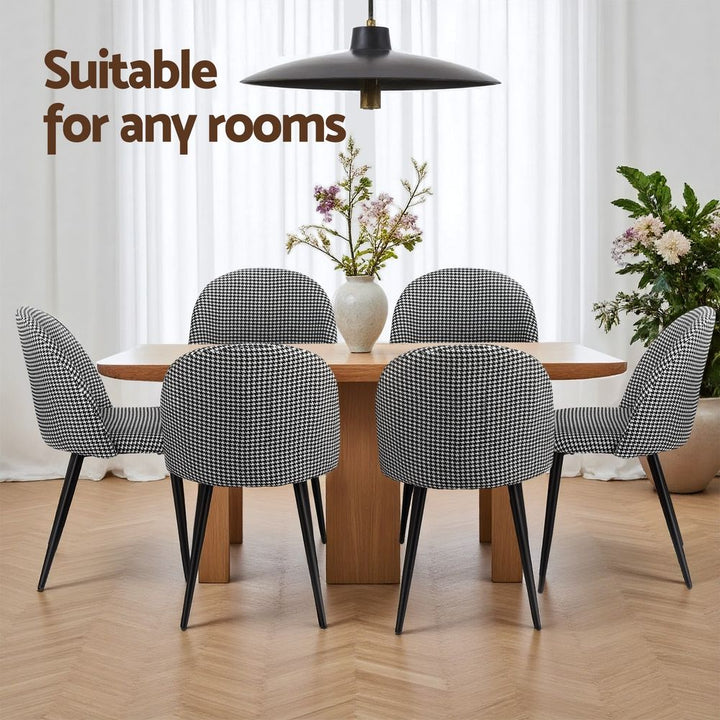Artiss Fabric Kitchen Dining Chairs Houndstooth (Set of 4) Grey