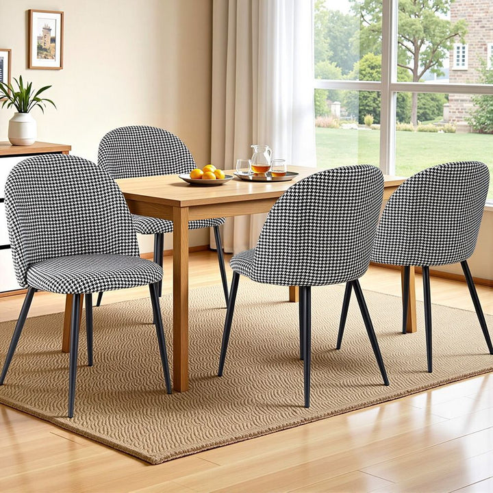 Artiss Fabric Kitchen Dining Chairs Houndstooth (Set of 4) Grey