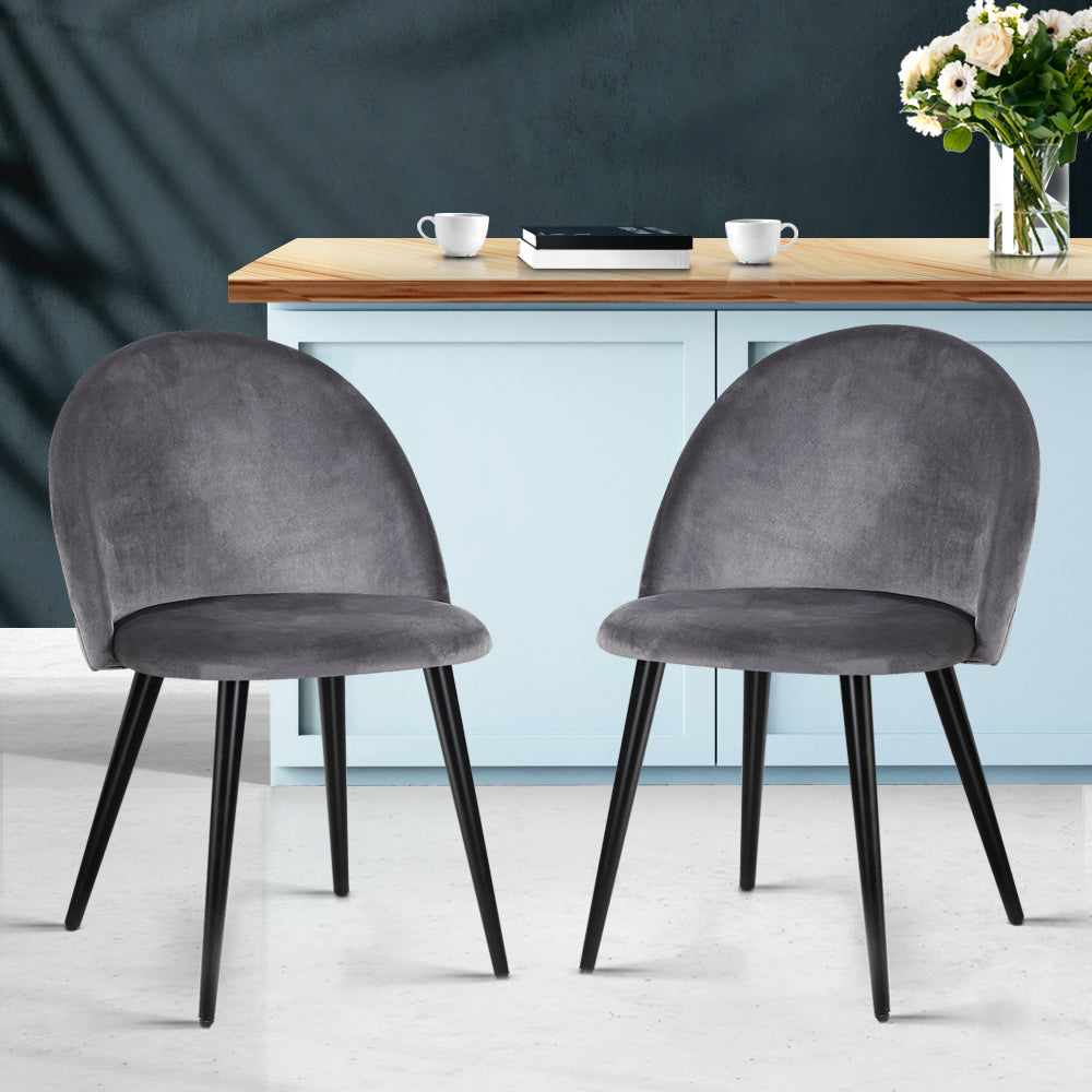 Artiss Velvet Fabric Kitchen Dining Chairs (Set of 2) Dark Grey