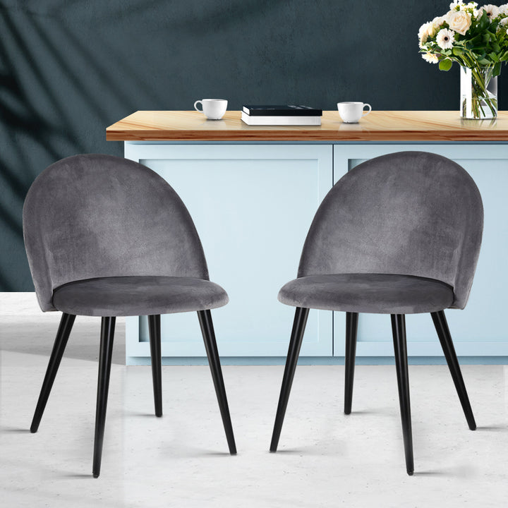 Artiss Velvet Fabric Kitchen Dining Chairs (Set of 2) Dark Grey