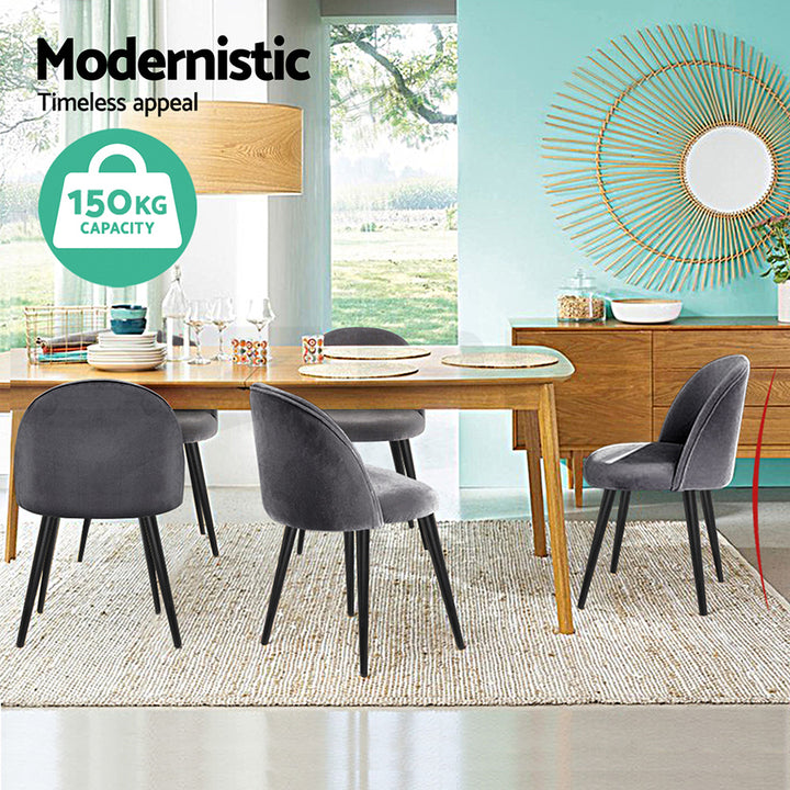 Artiss Velvet Fabric Kitchen Dining Chairs (Set of 4) Dark Grey