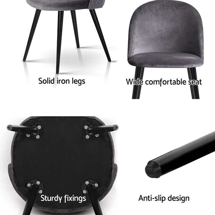Artiss Velvet Fabric Kitchen Dining Chairs (Set of 4) Dark Grey