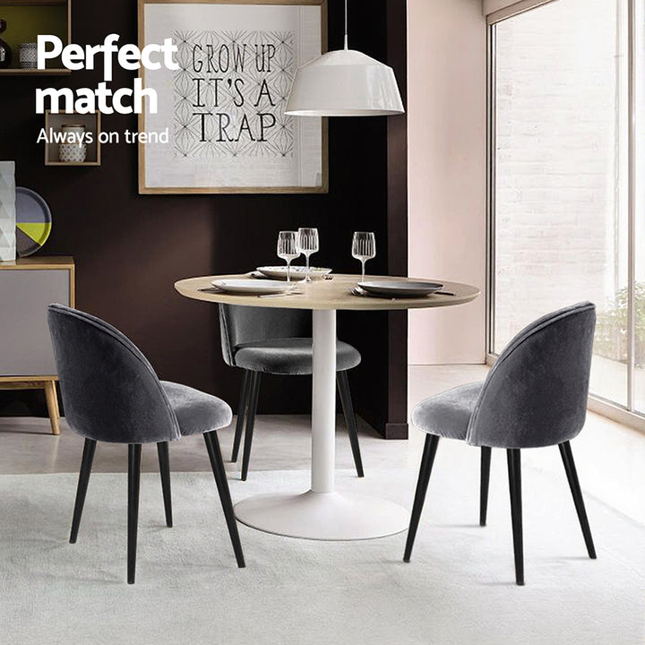 Artiss Velvet Fabric Kitchen Dining Chairs (Set of 4) Dark Grey