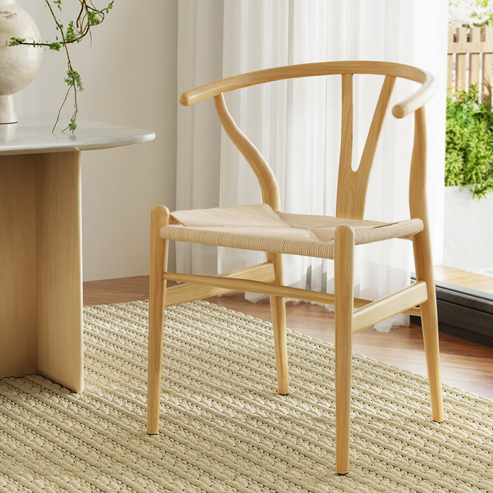Artiss Wooden Kitchen Dining Chair Wishbone Natural