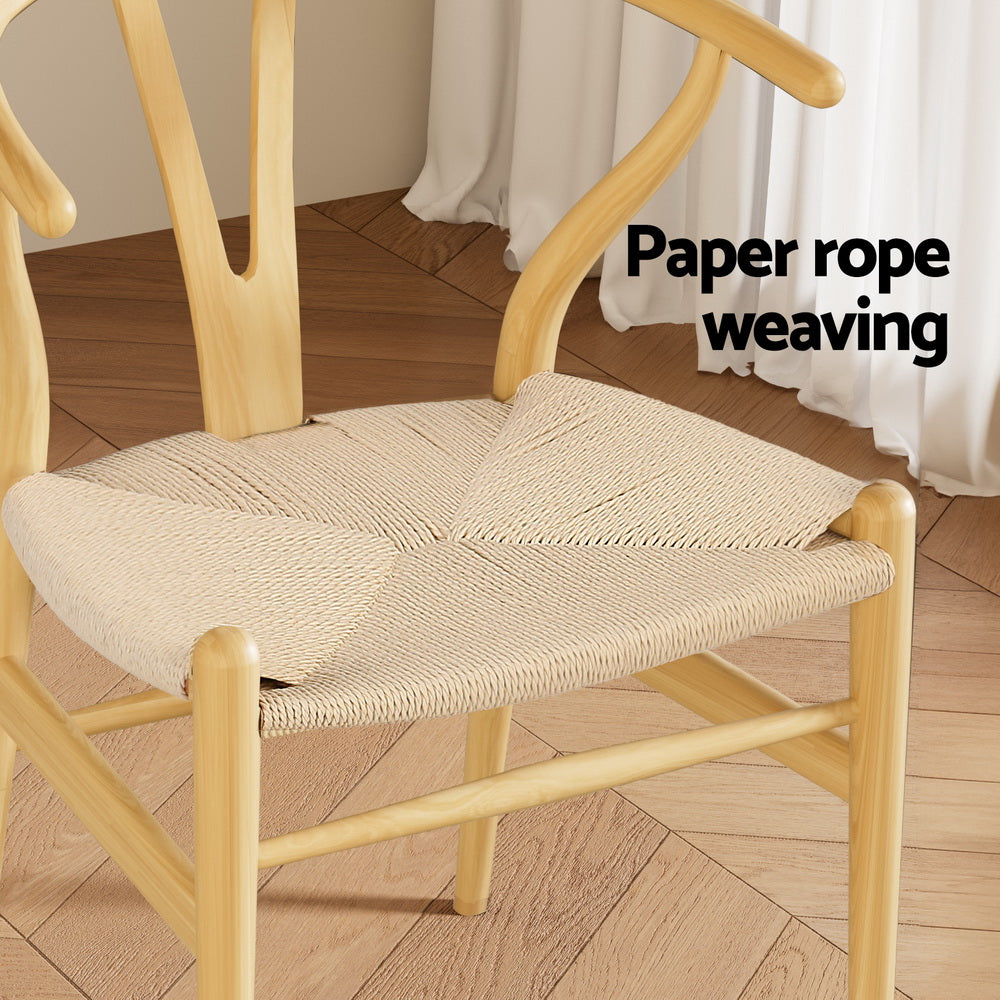 Artiss Wooden Kitchen Dining Chair Wishbone Natural