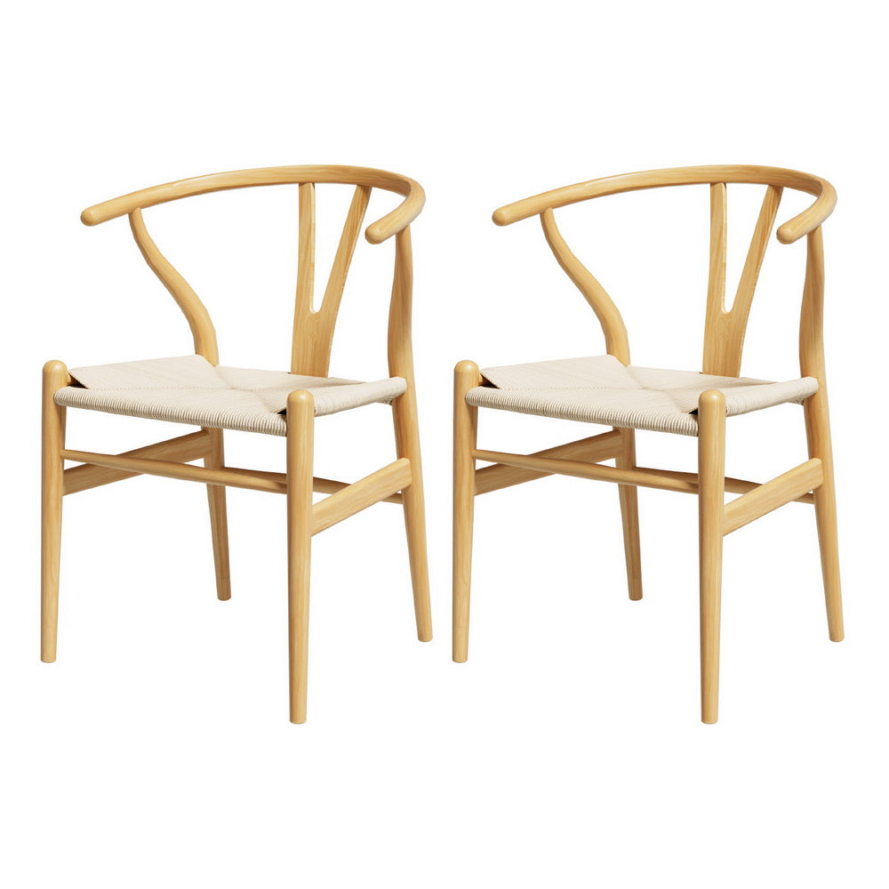 Artiss Wooden Kitchen Dining Chairs Wishbone (Set of 2) Natural