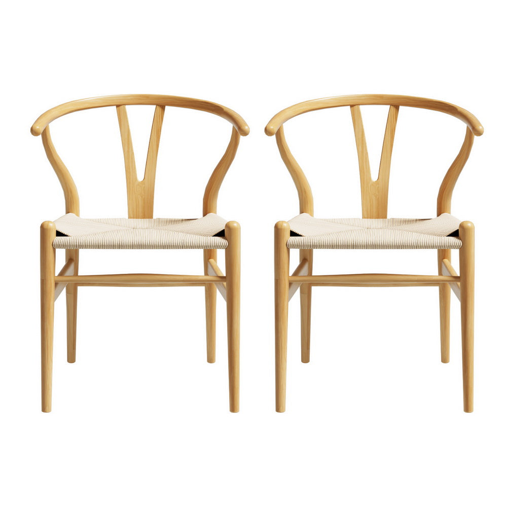 Artiss Wooden Kitchen Dining Chairs Wishbone (Set of 2) Natural