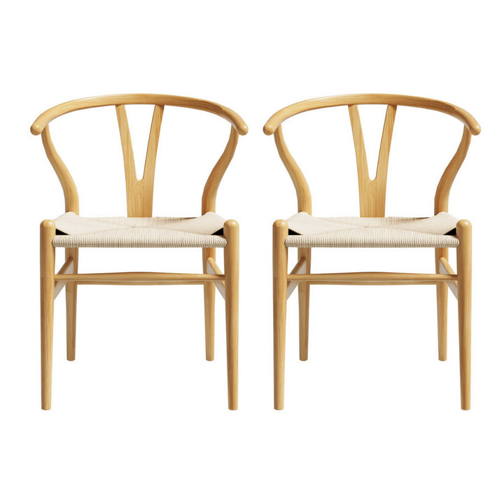 Artiss Wooden Kitchen Dining Chairs Wishbone (Set of 2) Natural