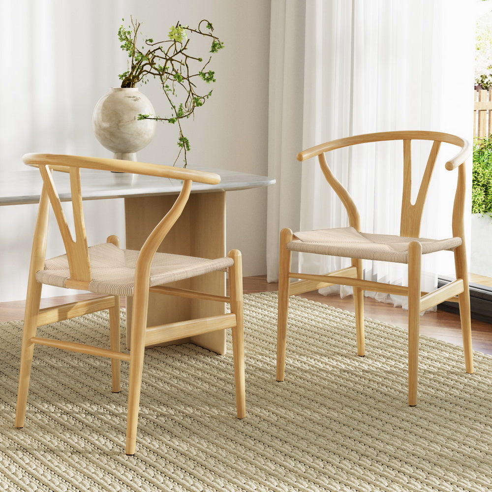 Artiss Wooden Kitchen Dining Chairs Wishbone (Set of 2) Natural