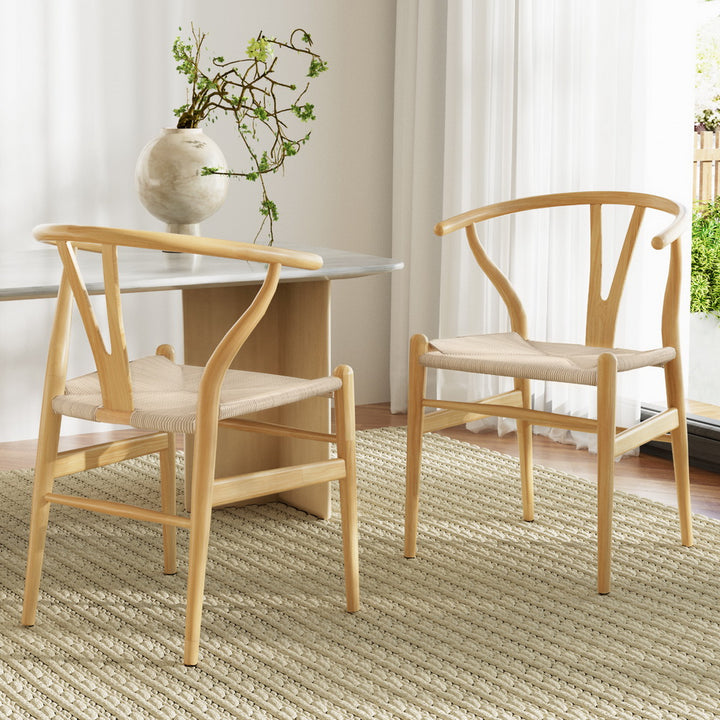 Artiss Wooden Kitchen Dining Chairs Wishbone (Set of 2) Natural