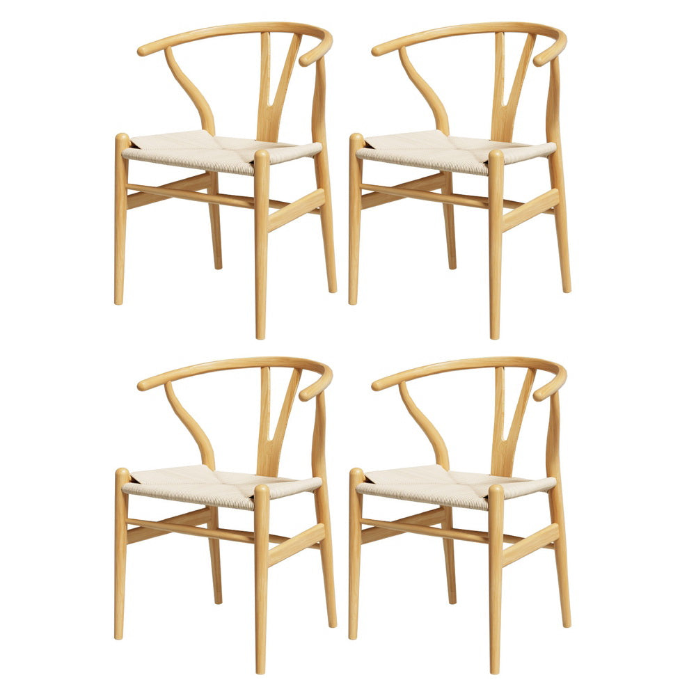 Artiss Wooden Kitchen Dining Chairs Wishbone (Set of 4) Natural