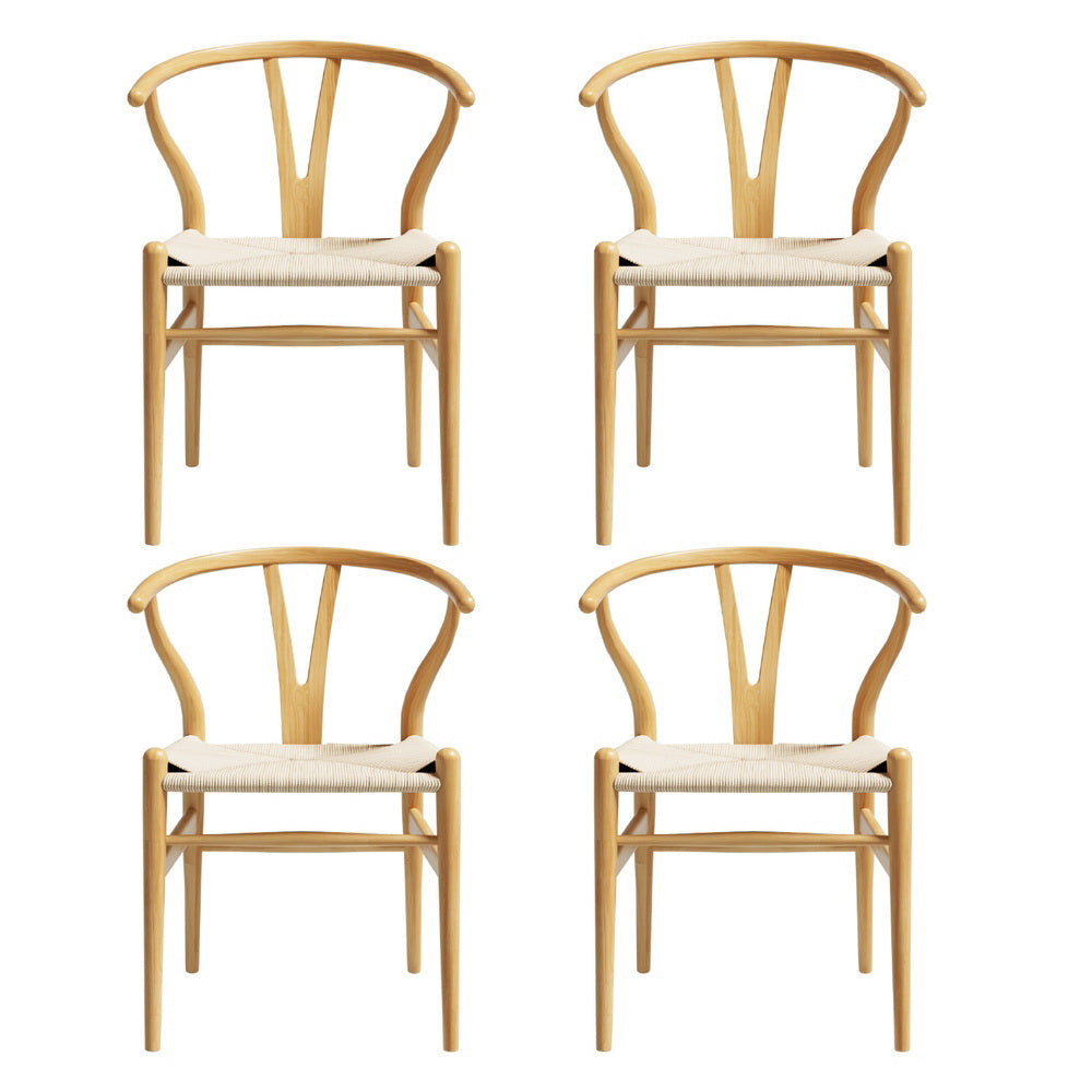 Artiss Wooden Kitchen Dining Chairs Wishbone (Set of 4) Natural