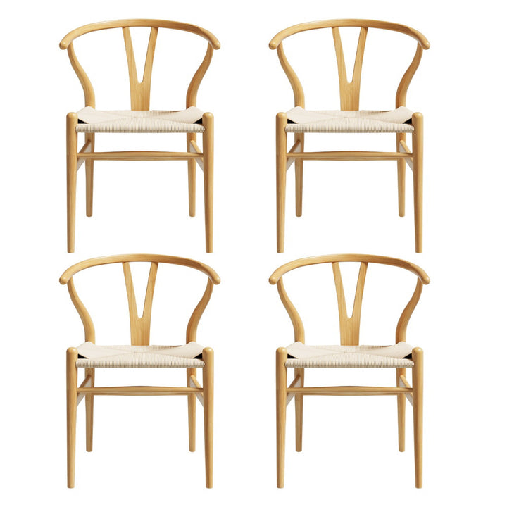 Artiss Wooden Kitchen Dining Chairs Wishbone (Set of 4) Natural