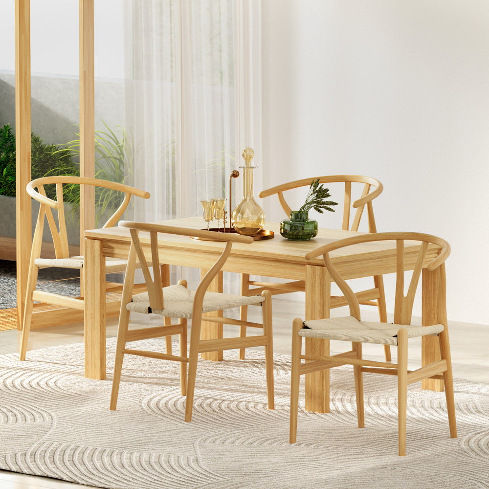 Artiss Wooden Kitchen Dining Chairs Wishbone (Set of 4) Natural