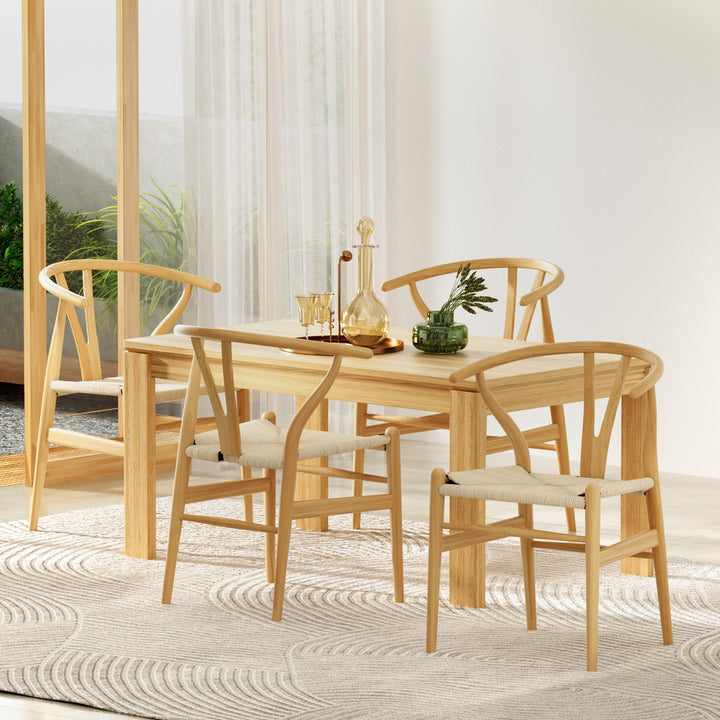 Artiss Wooden Kitchen Dining Chairs Wishbone (Set of 4) Natural