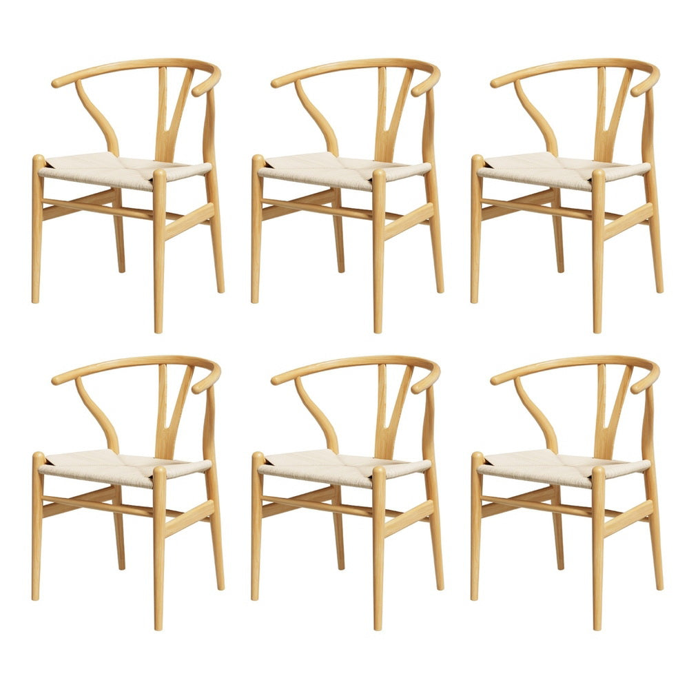 Artiss Wooden Kitchen Dining Chairs Wishbone (Set of 6) Natural