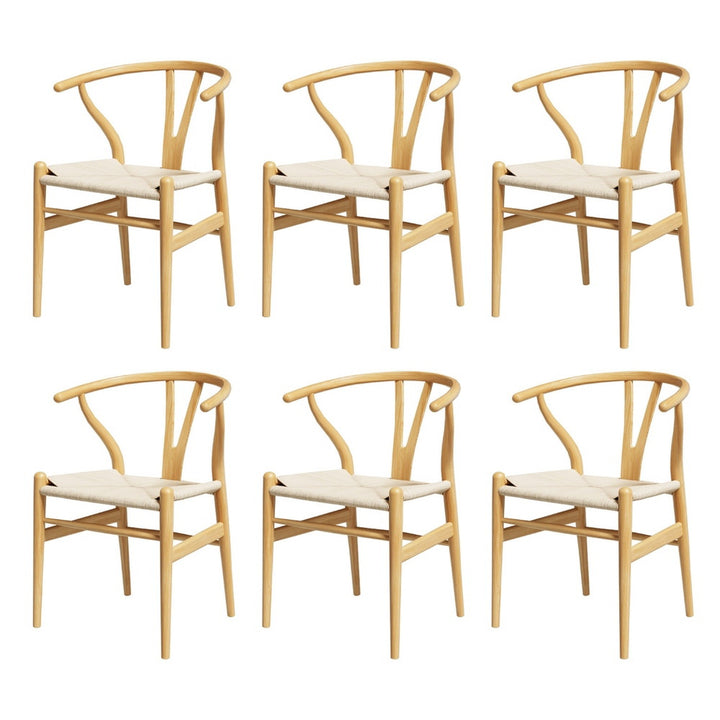 Artiss Wooden Kitchen Dining Chairs Wishbone (Set of 6) Natural