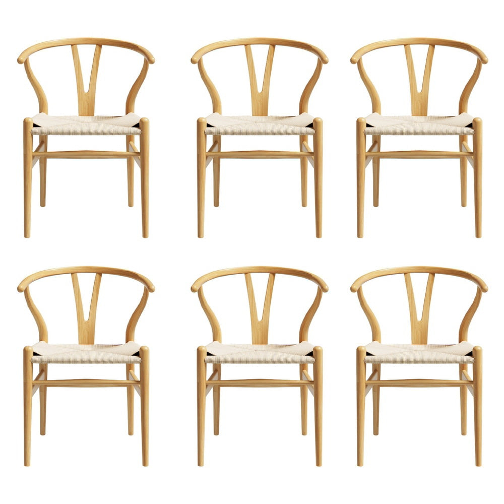 Artiss Wooden Kitchen Dining Chairs Wishbone (Set of 6) Natural