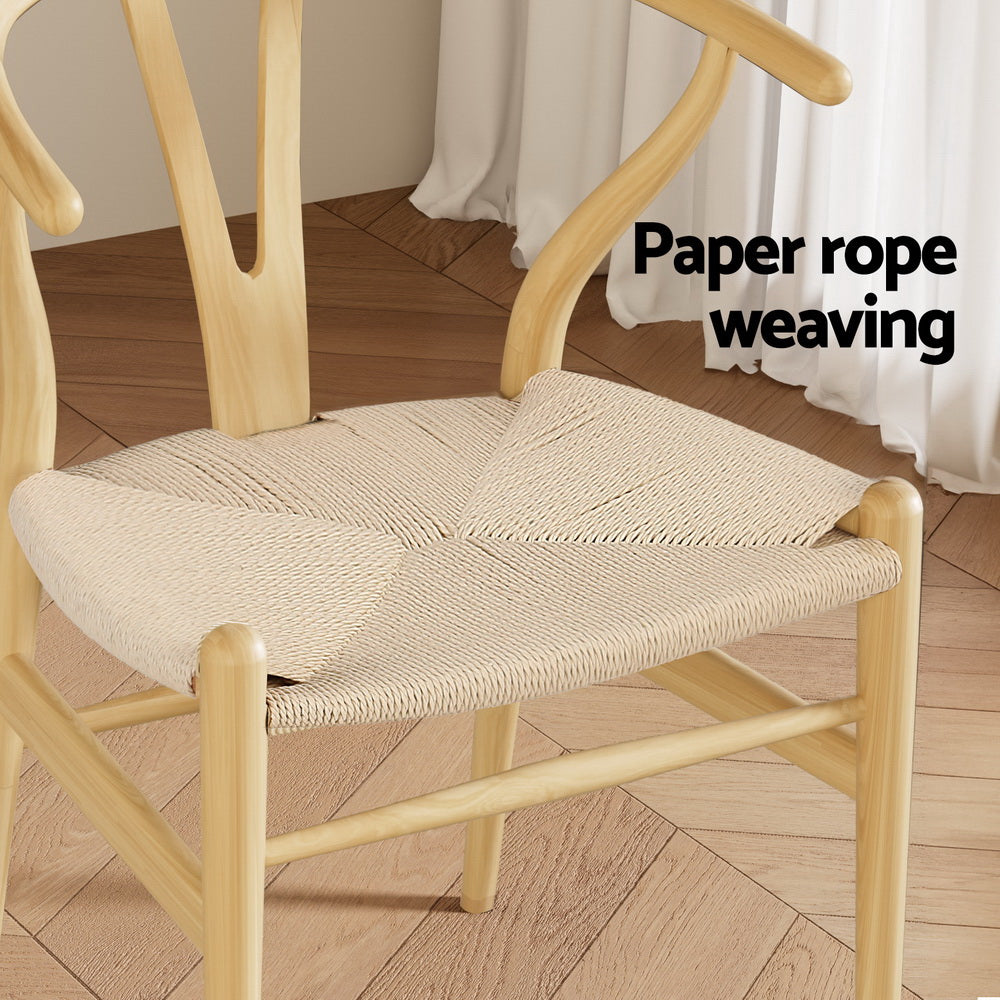 Artiss Wooden Kitchen Dining Chairs Wishbone (Set of 6) Natural