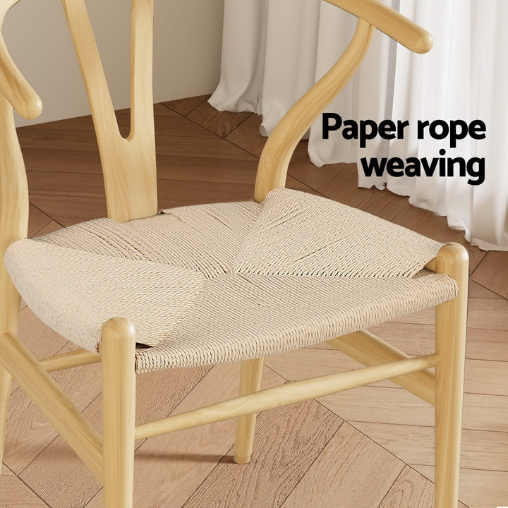 Artiss Wooden Kitchen Dining Chairs Wishbone (Set of 6) Natural
