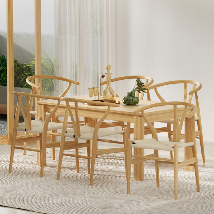 Artiss Wooden Kitchen Dining Chairs Wishbone (Set of 6) Natural