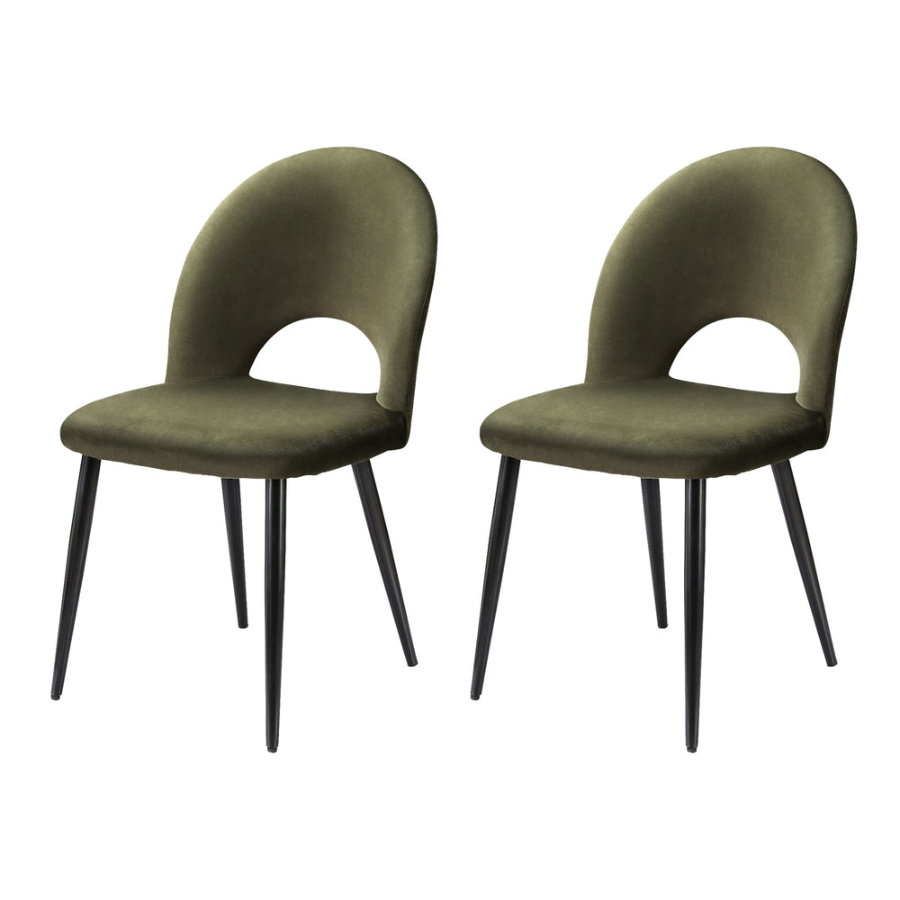 Artiss Velvet Fabric Kitchen Dining Chairs (Set of 2) Olive Green