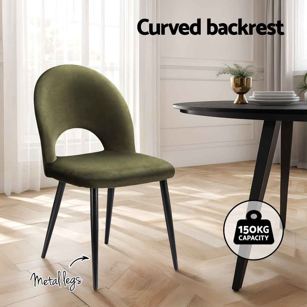 Artiss Velvet Fabric Kitchen Dining Chairs (Set of 2) Olive Green