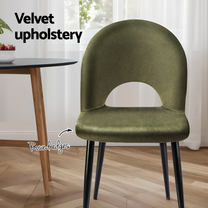 Artiss Velvet Fabric Kitchen Dining Chairs (Set of 2) Olive Green
