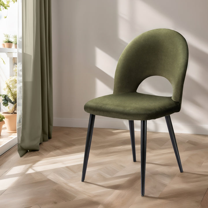 Artiss Velvet Fabric Kitchen Dining Chairs (Set of 2) Olive Green
