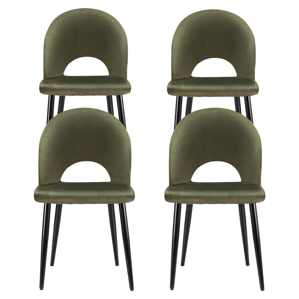 Artiss Velvet Fabric Kitchen Dining Chairs (Set of 4) Olive Green