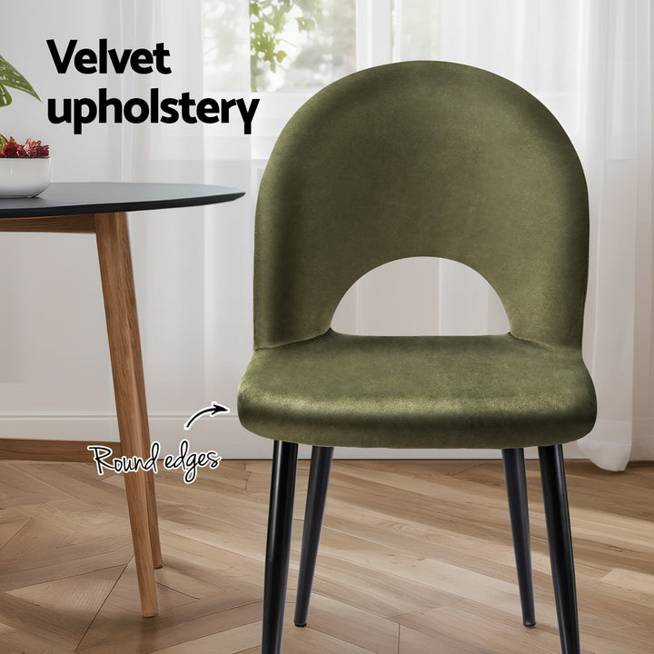 Artiss Velvet Fabric Kitchen Dining Chairs (Set of 4) Olive Green