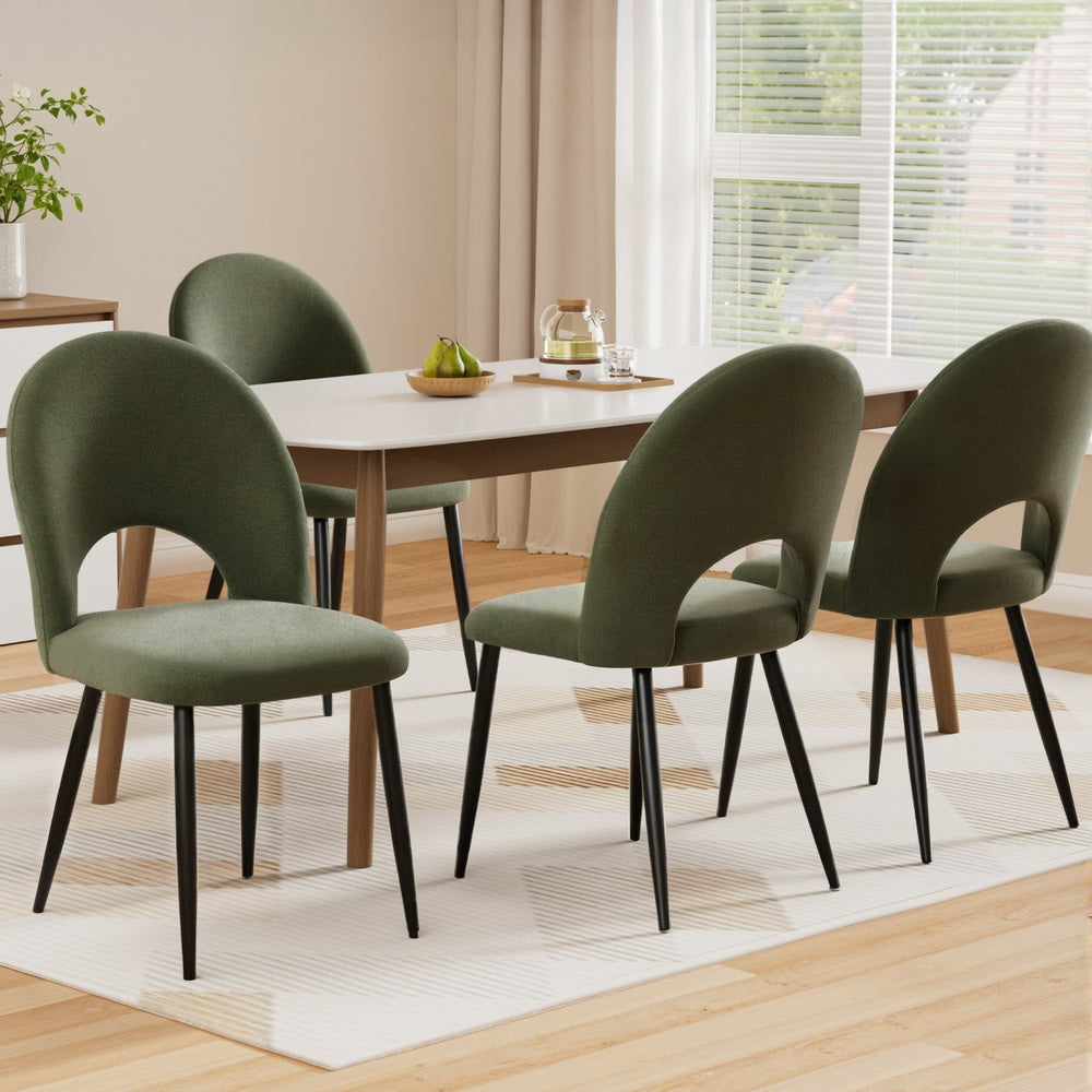 Artiss Velvet Fabric Kitchen Dining Chairs (Set of 4) Olive Green