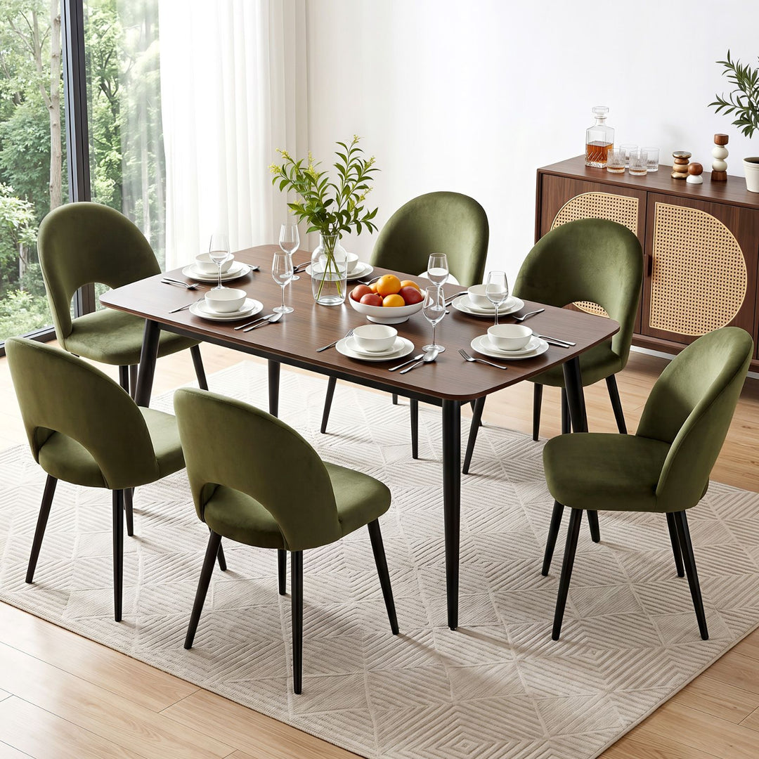 Artiss Velvet Fabric Kitchen Dining Chairs (Set of 6) Olive Green