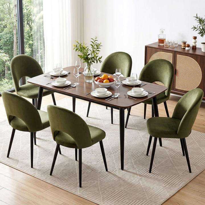 Artiss Velvet Fabric Kitchen Dining Chairs (Set of 6) Olive Green