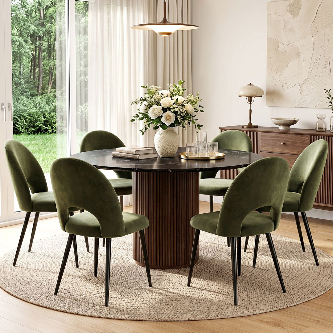 Artiss Velvet Fabric Kitchen Dining Chairs (Set of 6) Olive Green