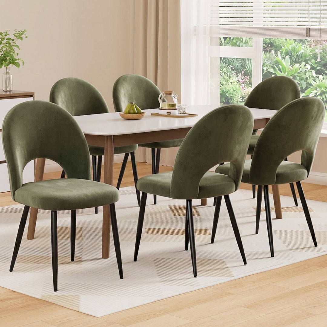 Artiss Velvet Fabric Kitchen Dining Chairs (Set of 6) Olive Green