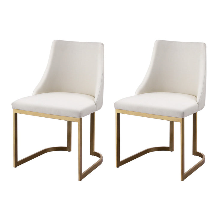 Artiss Linen Fabric Dining Chairs (Set of 2) Cream & Gold
