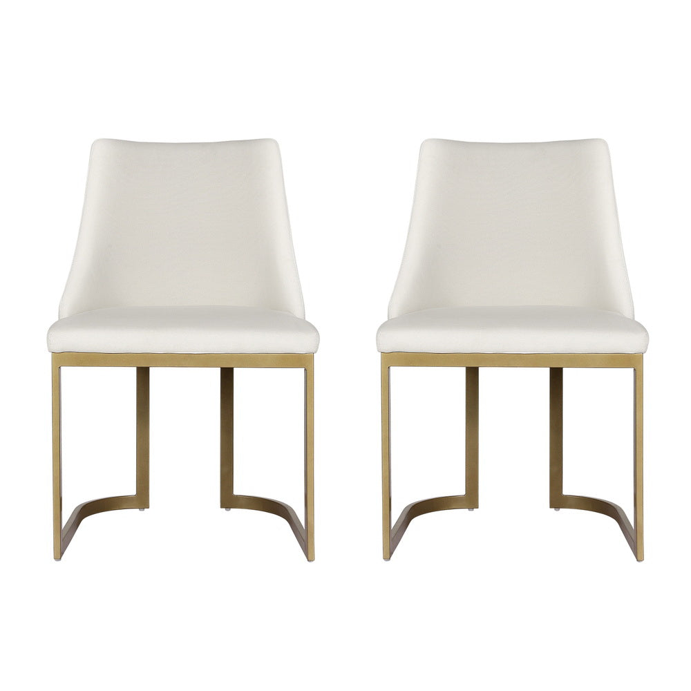Artiss Linen Fabric Dining Chairs (Set of 2) Cream & Gold