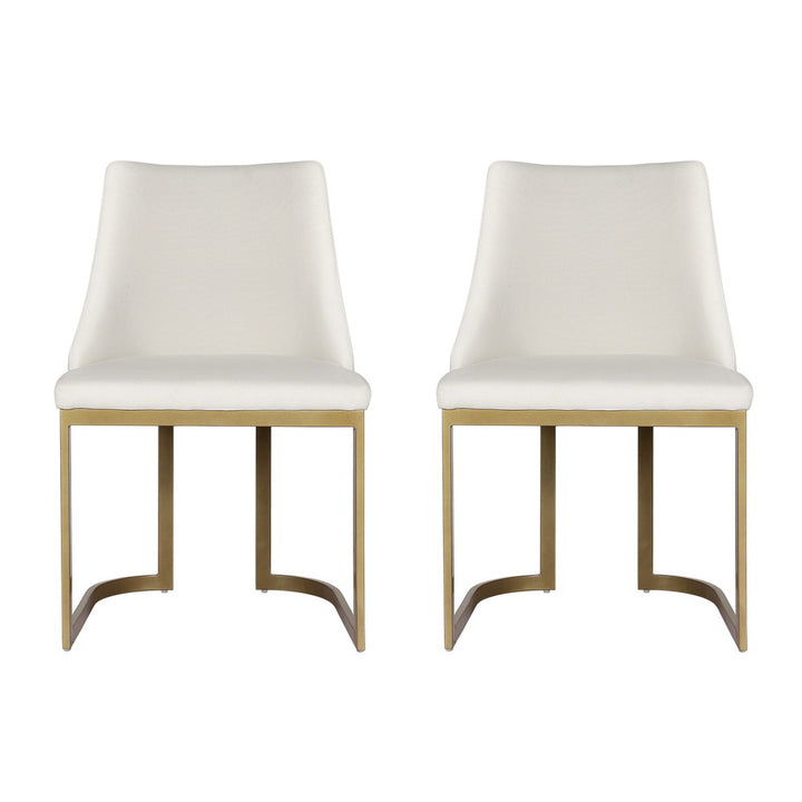 Artiss Linen Fabric Dining Chairs (Set of 2) Cream & Gold