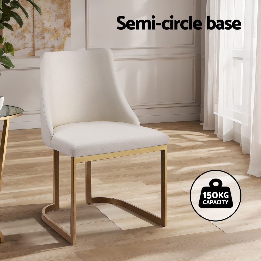 Artiss Linen Fabric Dining Chairs (Set of 2) Cream & Gold