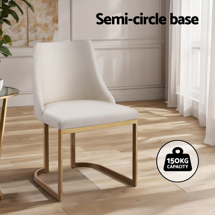 Artiss Linen Fabric Dining Chairs (Set of 2) Cream & Gold