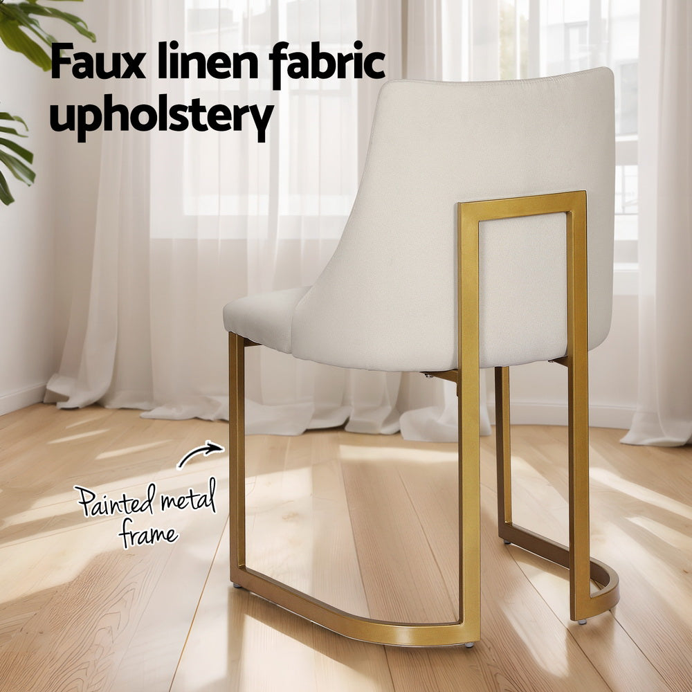 Artiss Linen Fabric Dining Chairs (Set of 2) Cream & Gold