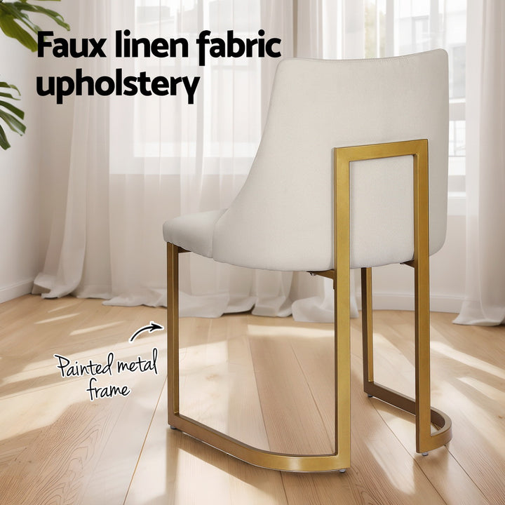 Artiss Linen Fabric Dining Chairs (Set of 2) Cream & Gold