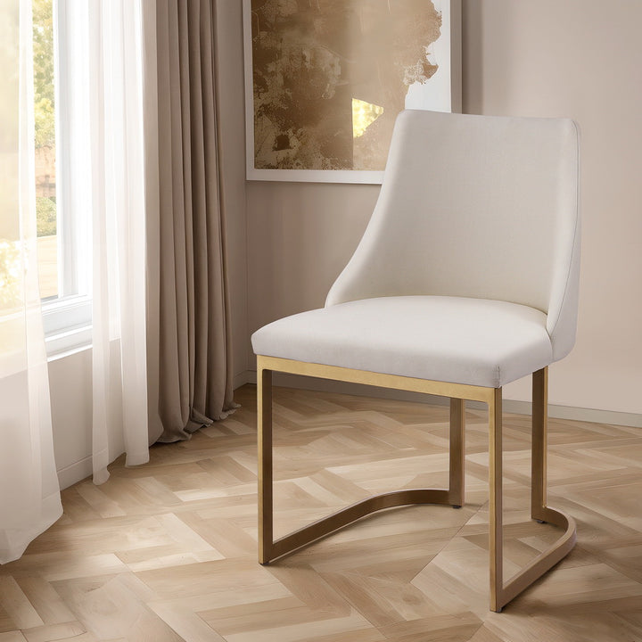 Artiss Linen Fabric Dining Chairs (Set of 2) Cream & Gold