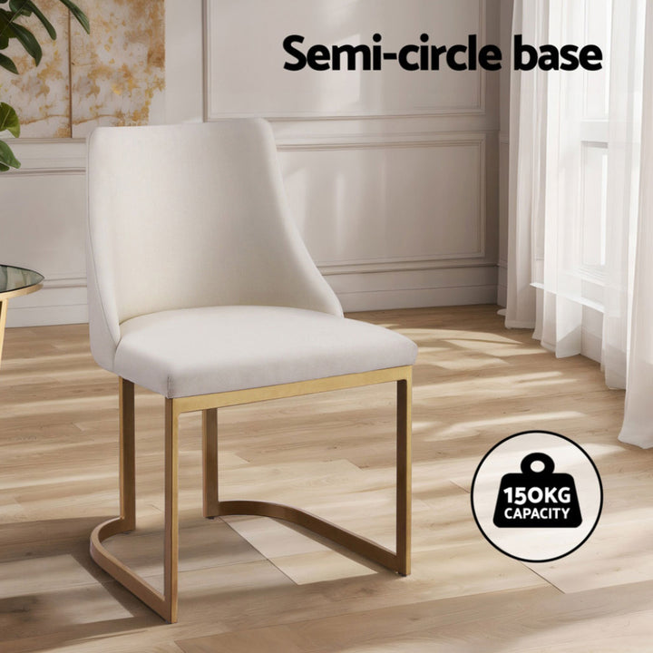 Artiss Linen Fabric Dining Chairs (Set of 4) Cream & Gold